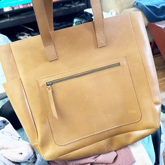 ABLE Phebe Soft Tote Shoulder Bag Full Grain Leather Functional Work Cognac OS - Picture 16 of 16